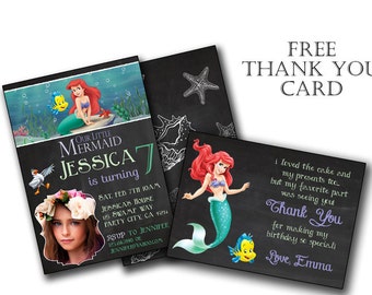 Ariel Invitation, Ariel Birthday, Princess Ariel invitation, Little Ariel birthday invitation, Digital Invite, Customized Order, Prints