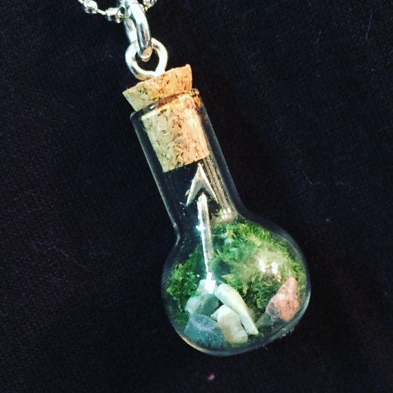 Terrarium pendant necklace with silver arrow embellishment