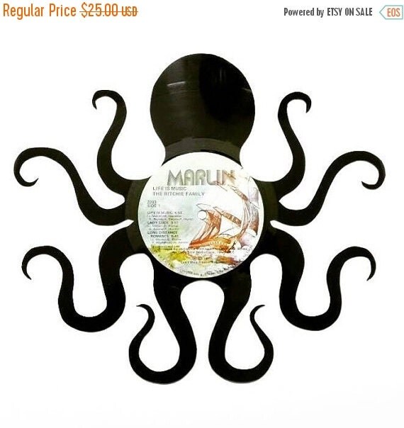 Octopus wall art. Handmade vinyl record wall art cut out.