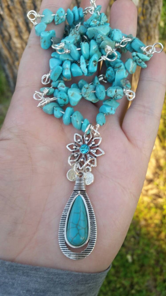 Handmade wire wrapped turquoise necklace with by HappyHippieJewels