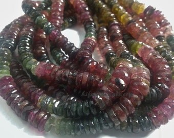 7 mm, Watermelon Tourmaline Heishi Beads, 14 inches
