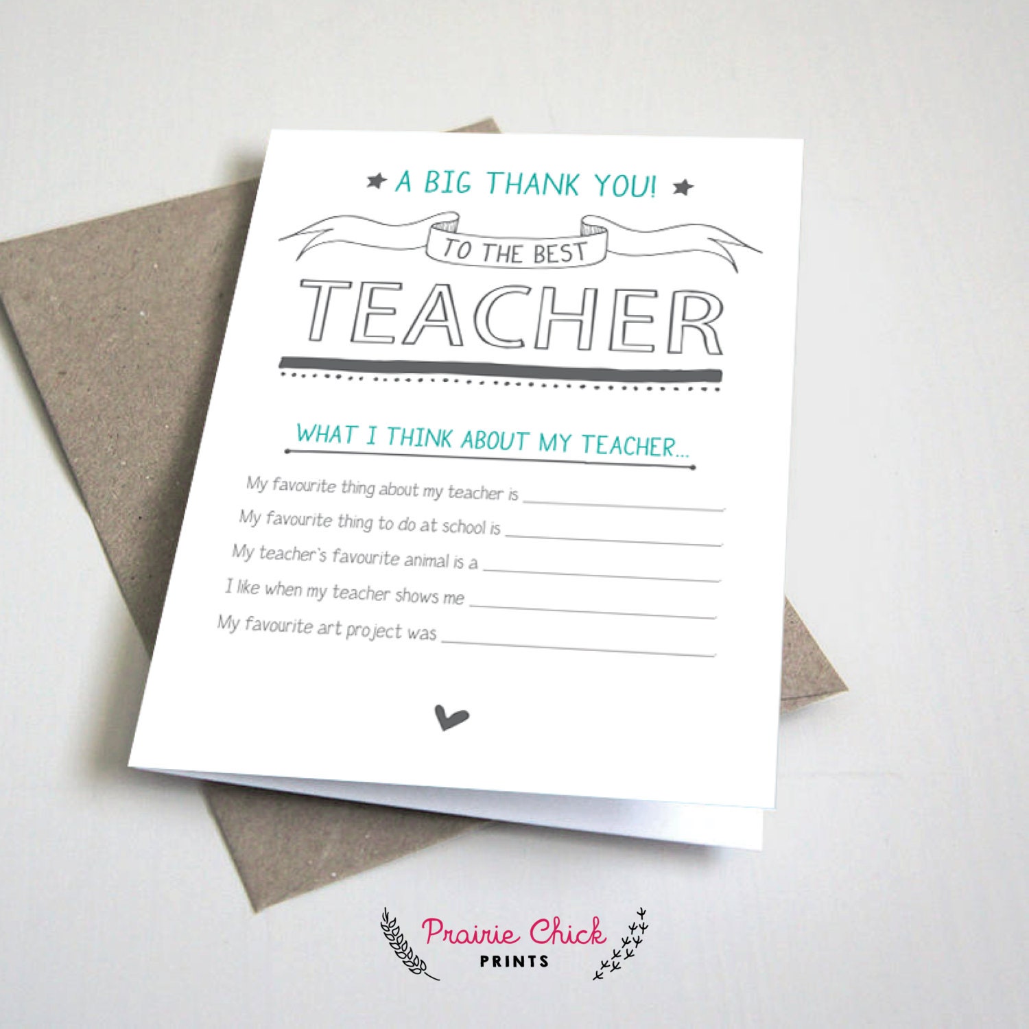 The Best Teacher Card / Thank You Card / Fill in the blank