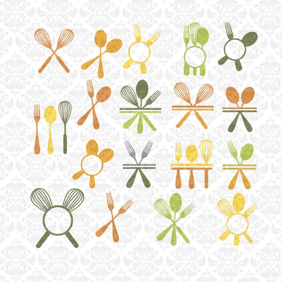 Download Kitchen Utensils Fork Spoon Whisk Chef Monogram Split SVG