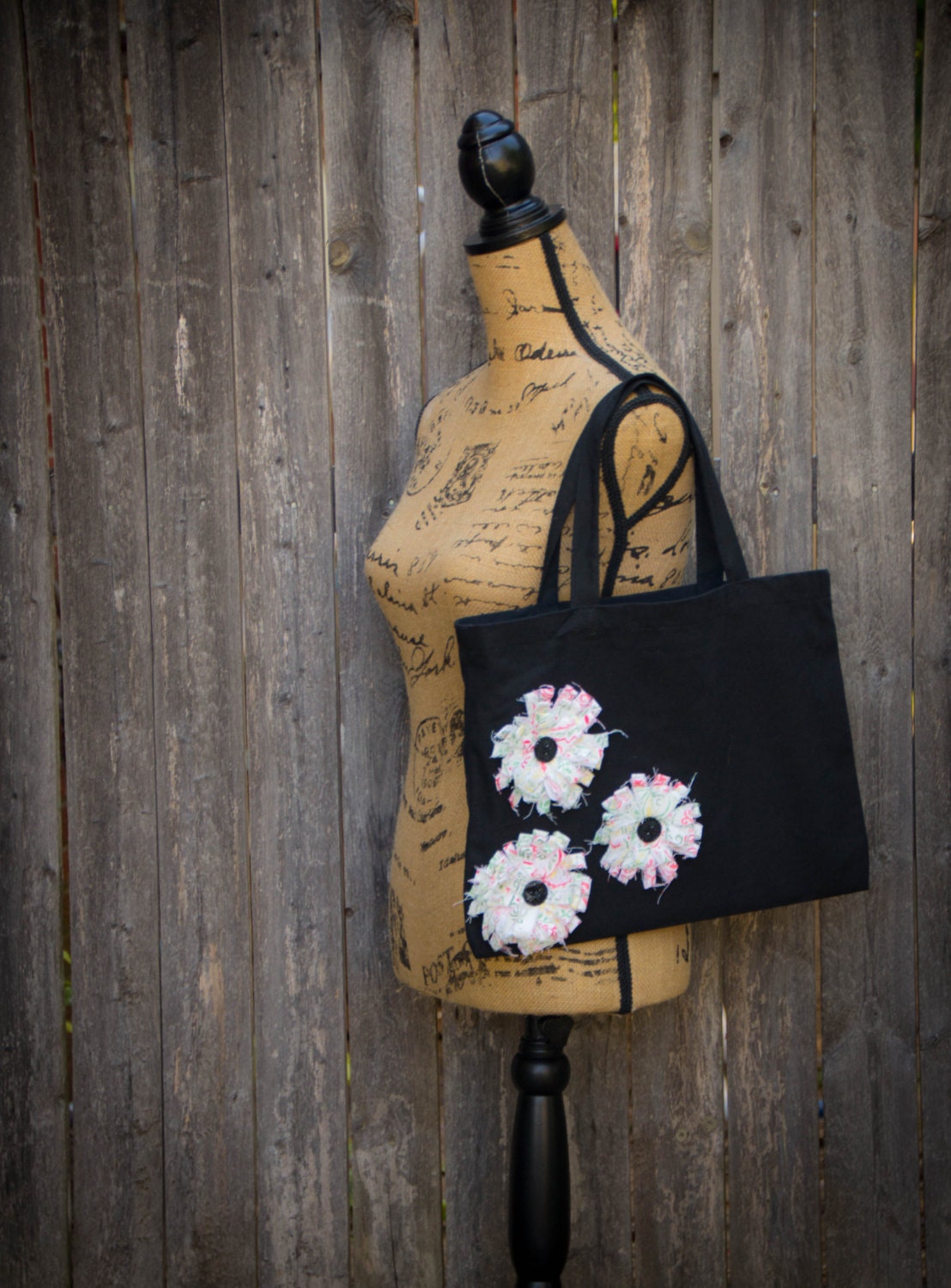 white bag with flowers