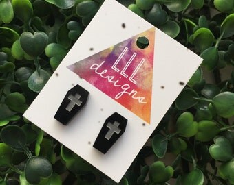 Creepy Coffin Stud Earrings. Halloween Earrings. Scary Earrings. Goth Earrings. Life's too short to wear boring Jewellery.
