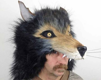 Wolf mask headdress. Adult size, adjustable. Realistic animal masquerade headpiece for men and women. Timber wolf animal costume head.