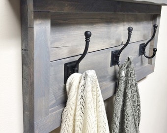Rustic Wooden Entryway Grey Coat Rack, Rustic Wooden Shelf, Entryway Rack, Coat Rack, Rustic Home Decor, Rustic Furniture, Floating Shelf