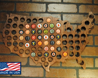 USA Beer cap map stained country outline walnut mahogany ebony Birch wood or Sande wood
