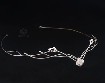 Sterling silver Elven Circlet with rainbow moonstone -Made to order- wedding tiara medieval headpiece,bridal diadem,princess hair accessory