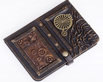 Handmade steampunk leather journal, leather notebook, travel journal, travel notebook,writing journal,steampunk,journals with lock