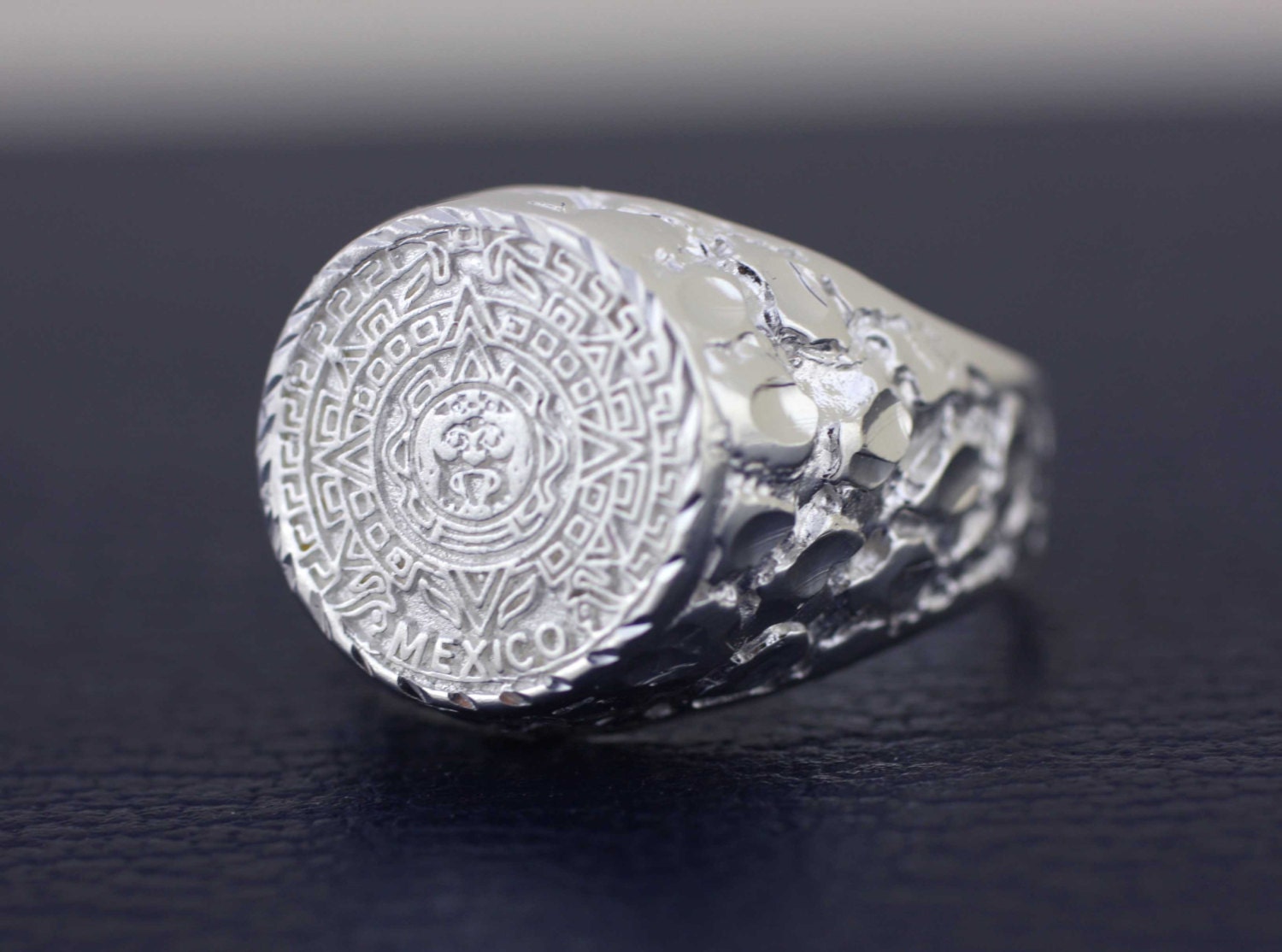 Sterling Silver Aztec Calendar Men Ring Sterling Silver Mayan