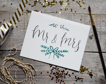 Mr & Mrs Wedding Card, Wedding Congratulations Card, Engagement card, Wedding Gift, Watercolor Card, Handmade Wedding Card