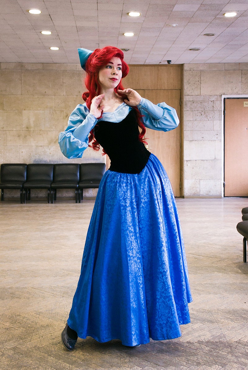 Ariel Blue Dress Cosplay Disney Princess Halloween Costume For 