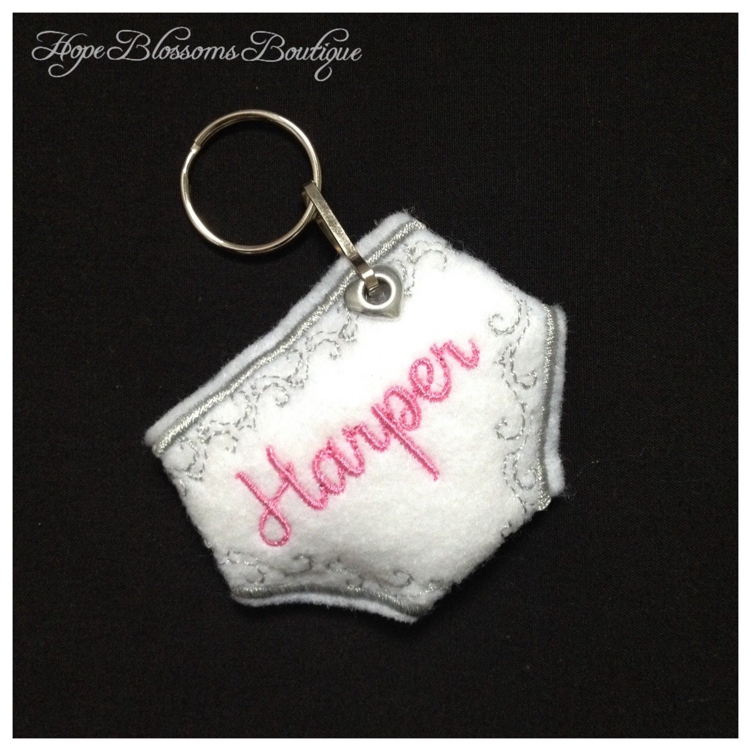 Cloth diaper keychain personalized key by HopeBlossomsBoutique