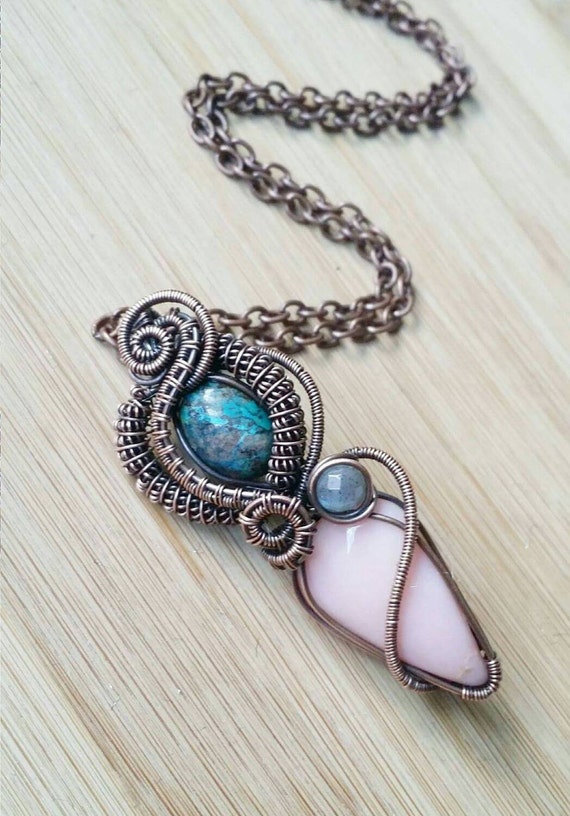 Gemstone Necklace Wire Wrapped Pendant Double Pendant Wire