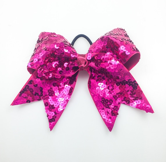 Items similar to Large Hot Pink Sequins Cheer Bow - Flip Sequin Hair ...