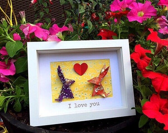 Origami bunnies | inspiring Artworks origami paper art | paper wall art | origami wall art | Valentine gift idea | Easter gift idea | origa