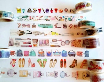 24" Washi Tape Samples lipstick perfume high heels nail polish beauty makeup femenine fashion girl bags cosmetics washi tape