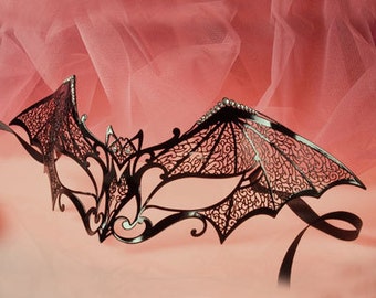Masquerade mask laser cut - Bat women costume - Black Sexy Mask for women with Swarovsky, Halloween ,Carnival Z15 "Spider women"
