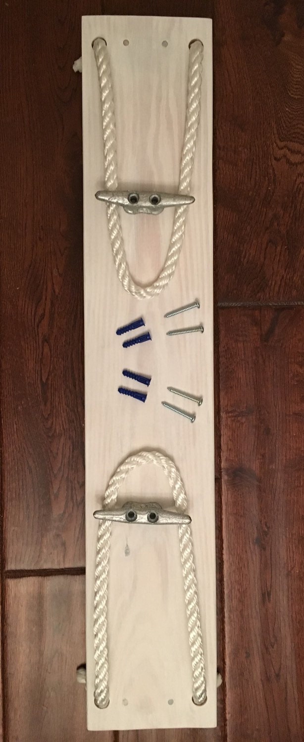 Hanging Nautical Shelf from Boat Cleats Whitewashed Wooden