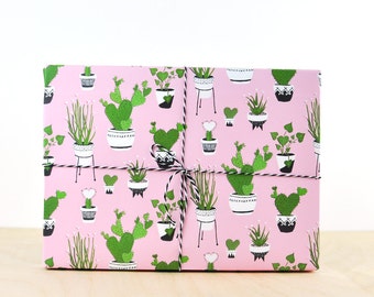Cactus Gift Wrap Pink, gift wrap paper, designer wrapping paper, mini cactus, flowering cactus, types of cactus plants, nopal cactus