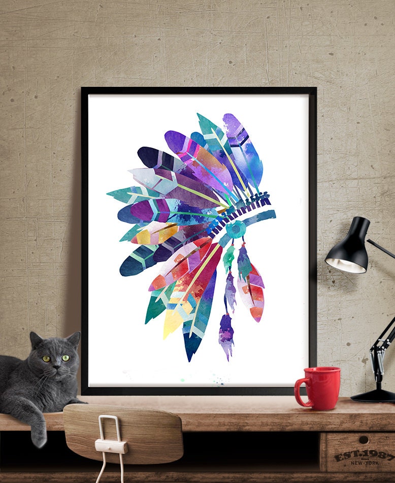 Feather Headdress Wall Art Headdress Painting Feathers