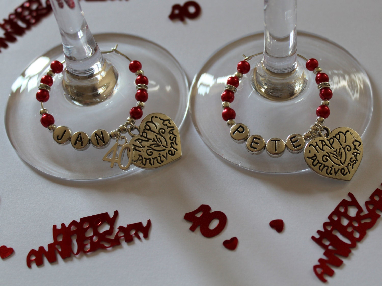 Ruby wedding anniversary gift wine glass charms
