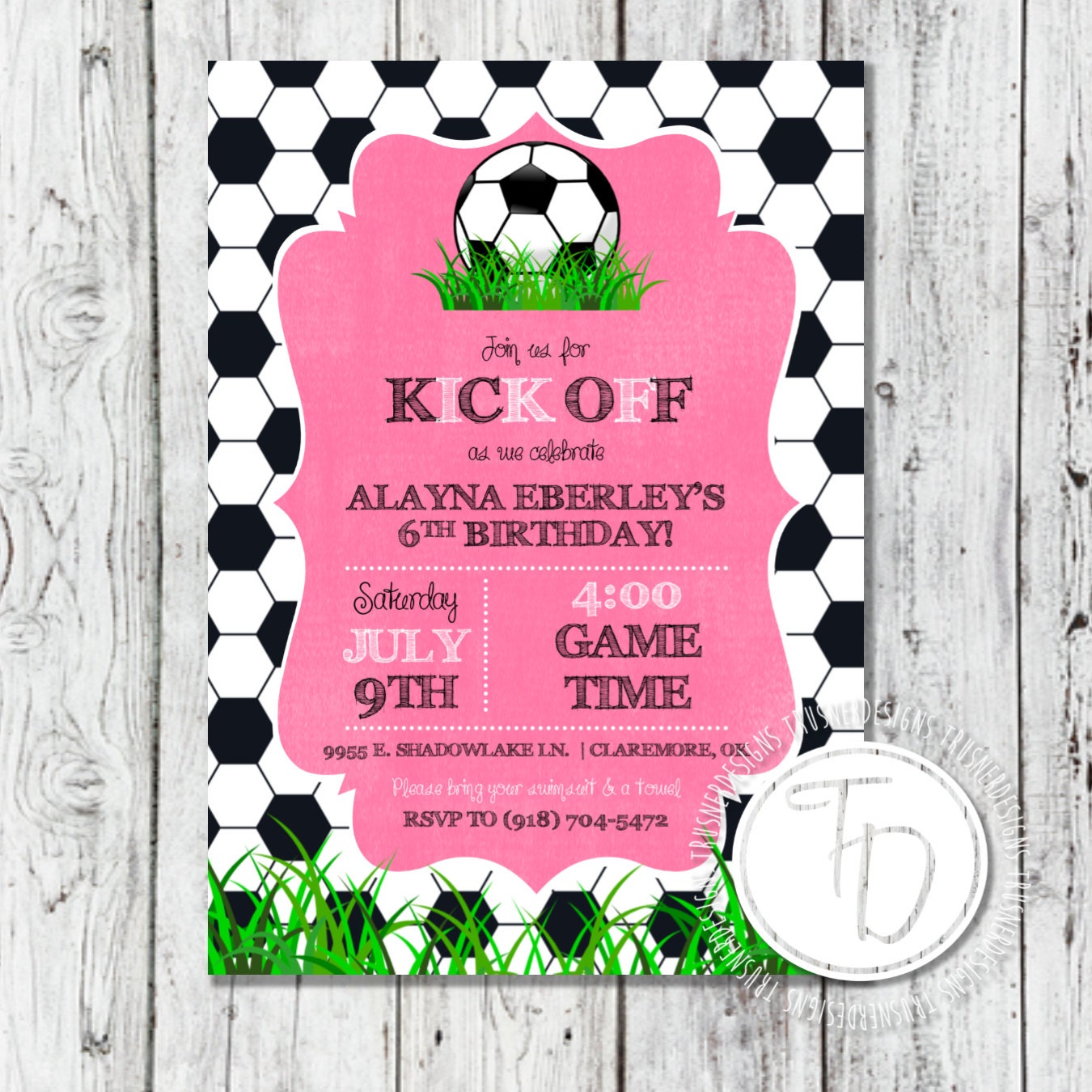 Soccer Birthday Invitation Girl Soccer Birthday Invitation