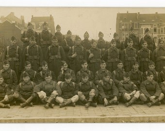 Young recruits - original vintage photograph of a group of novice soldiers- Real Photo Postcard- RPPC- Army picture