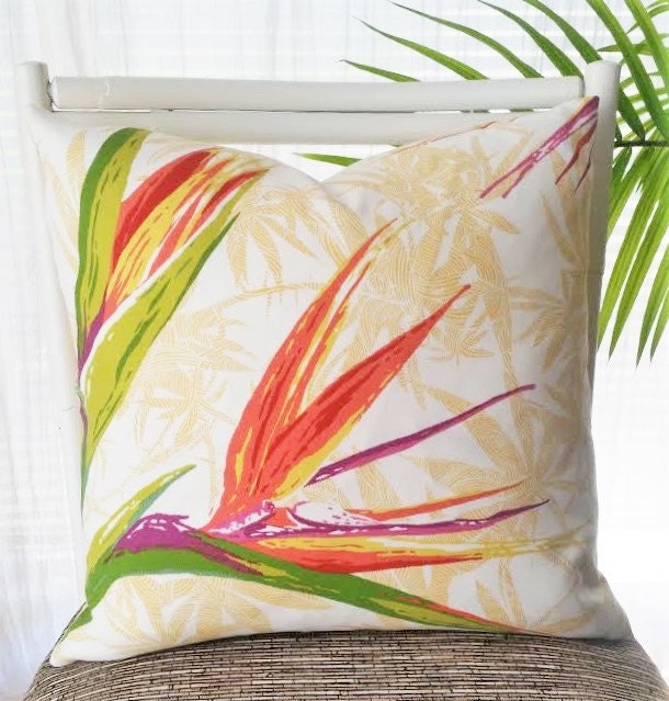 Bird of Paradise Outdoor Pillow Cover tropical flower