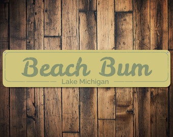 Beach Bum Sign, Personalized Beach Sign, Beach House Decor, Custom Lake House Decor, Metal Lake House Sign - Quality Aluminum ENS1001134
