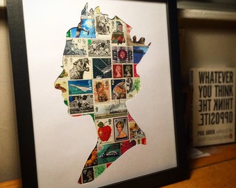 Stamps collage of the Queen made using British postage stamps