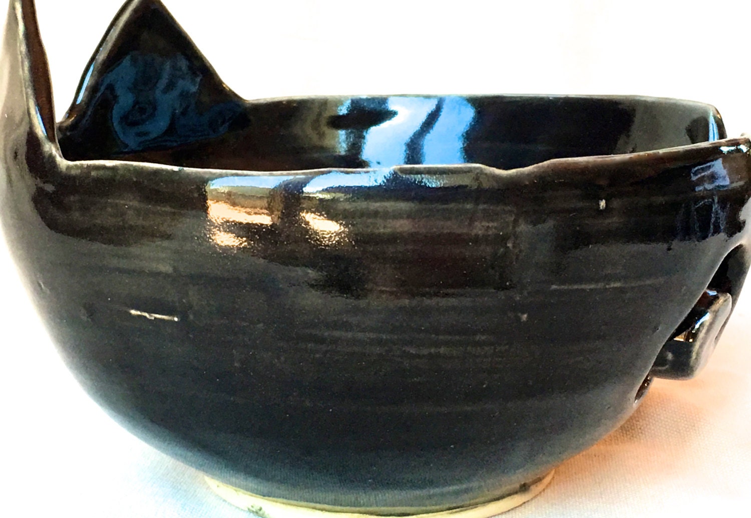 Medium Black Cat Yarn Bowl ceramic yarn bowl kitty by FunNFiber