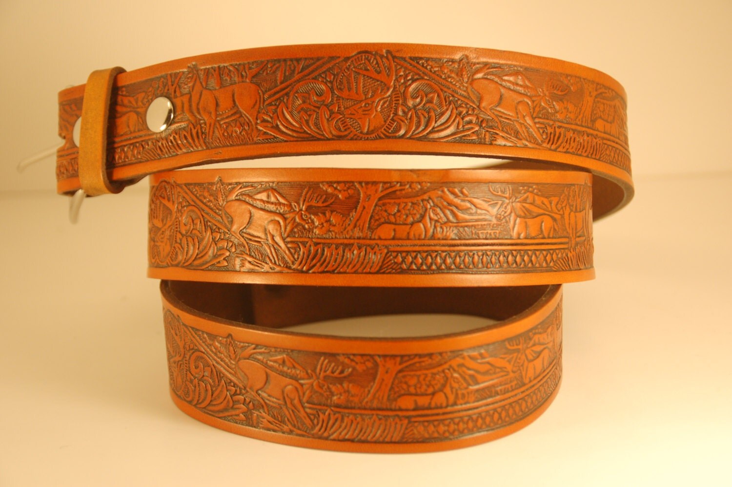 Leather Belt Embossed Deer Belt