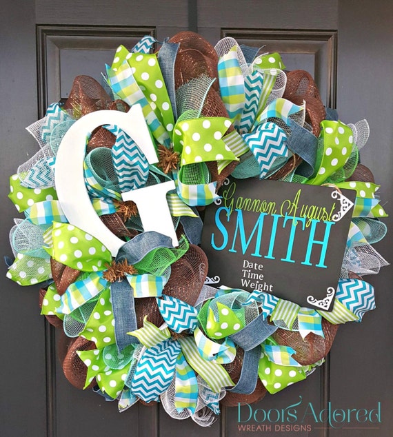 Baby Wreath CUSTOM Birth Announcement Wreath by DoorsAdored