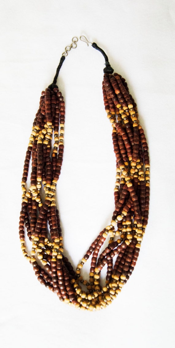 Multi string beaded necklace in browns by IndiaGlitter