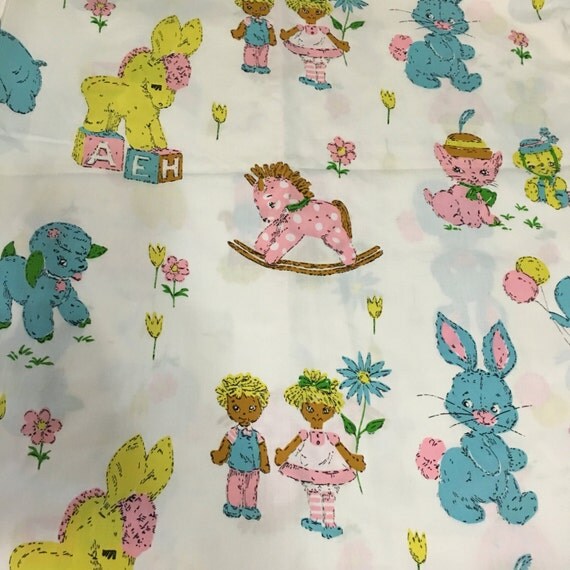 Items similar to Vintage Fabric, Baby print, animals, nursery on Etsy