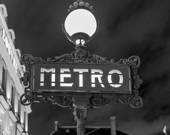 Paris metro sign, black and, white photography, digital wall art, digital print, instant download, printable art, wall decor, home decor
