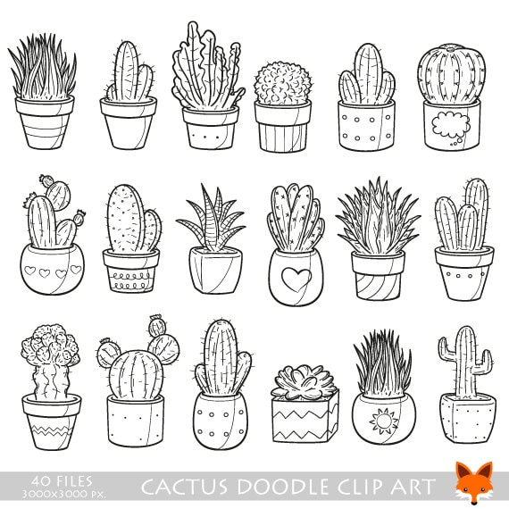 Download Succulent Cactus Potter Garden Decor Home Plant Doodle Icons
