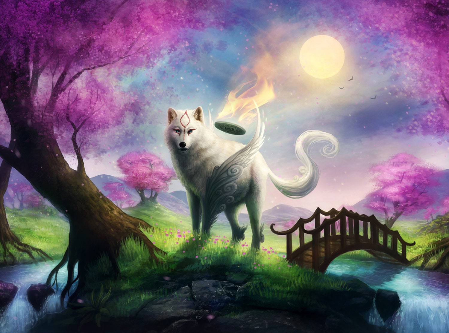 Okami Signed Art Print Fantasy Wolf Poster Painting by