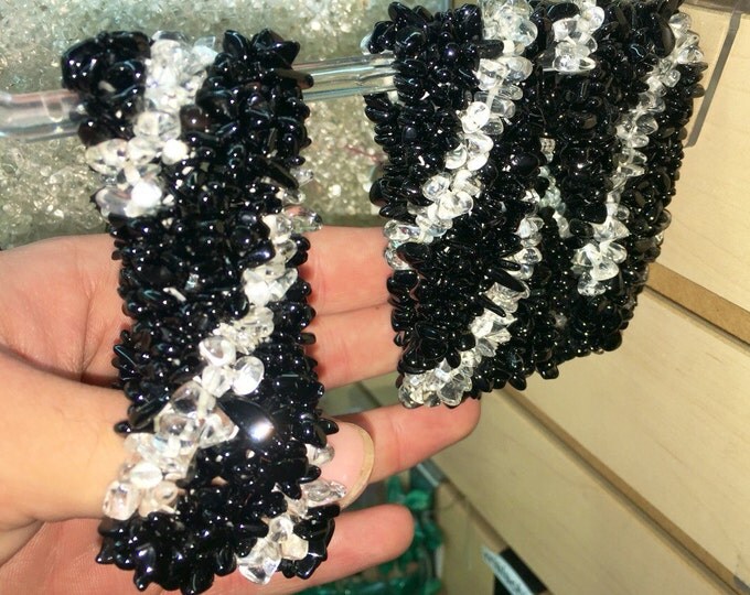 Black Tourmaline with Quartz Crystal Bracelet- Hand Made Crystal Chip Bracelet from Brazil Healing Crystals \ Reiki \ Healing Stone