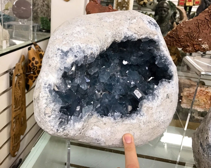 Large Celestite Geode- All Natural Geode from Madagascar- Cut Open Celestine Geode 41 Pound Christmas Gift \ Crystal Healing \ Blue \ Chakra