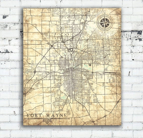 FORT WAYNE Canvas Print Indiana IN Vintage map by NatalyBorichArt