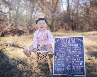 Pink and Gold First Birthday Chalkboard / Pink and Gold Girl Birthday Chalkboard/ Pink and Gold Chalkboard Sign / Girl First Birthday Board