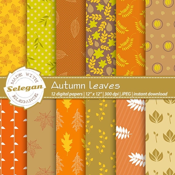 Items similar to Autumn Leaves, Digital Paper, Scrapbooking, Paper ...