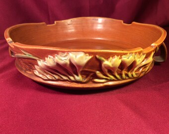 Roseville Pottery Freezia Console Bowl 467-10 Brown