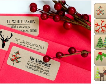 Address Themed Labels - Kraft 60 labels - Christmas Return Labels