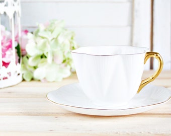 Vintage Shelley Dainty White Teacup and Saucer: English Teacup, White Teacup, Tea Party Teacup, Vintage Teacup, Shelley China