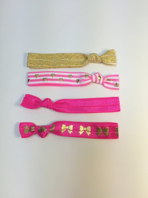 Hair Elastics No Crease Fold Over Elastic Hair Ties Pink