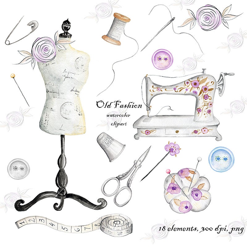 Watercolor Clip Art vintage Sewing Sewing Machine Needle Watercolor clip art vintage sewing sewing machine needle thread